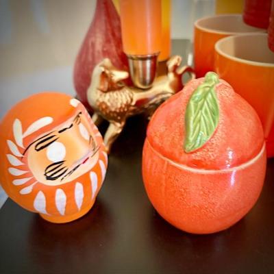 Vintage and newer orange serveware and decor
