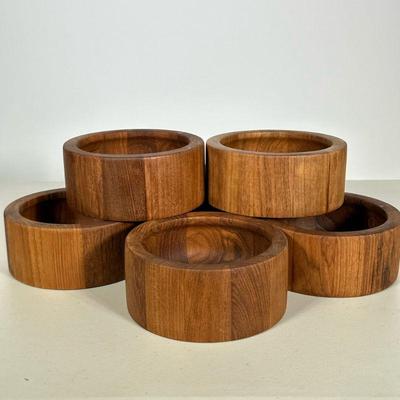 (7pc) Dansk 6-inch Wood Bowls | Modern style small teak wood bowls by Dansk International Design. - h. 2.75 x dia. 6 in

