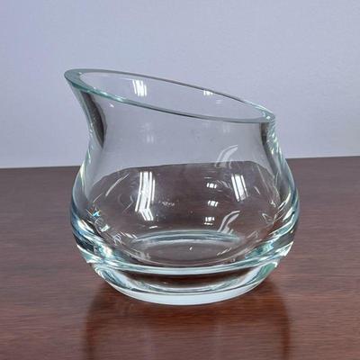 Unique Vase | Heavy glass vase or bowl. Slanted top. - h. 6 x dia. 5.5 in


