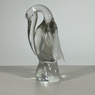 Glass Bird Sculpture | Heavy, no apparent signature, stork or crane figure. - h. 10 x d. 7.5 in

