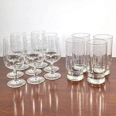 (13pc) Wine Glasses | 8 matching wine glasses and 4 water glasses monogrammed with the initials "GCM". - h. 6 x dia. 2.5 in...