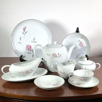(92pc) China Set | Pattern Argent from Japan, comprising 11 soup bowls; 12 bread plates; 12 sauce bowls, 12 salad plates, 14 saucers; 9...