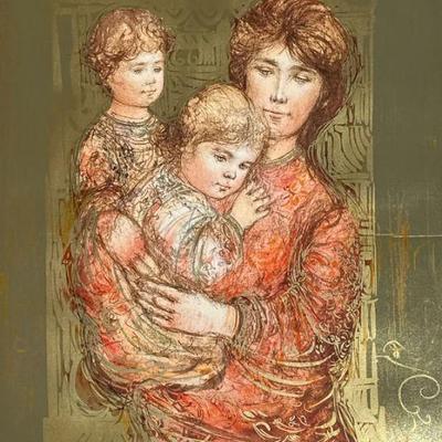 Edna Hibel (American, 1917-2014), Lithograph | With gold leaf. Signed lower right, ed. 95/148 lower left Unframed, loosely secured...