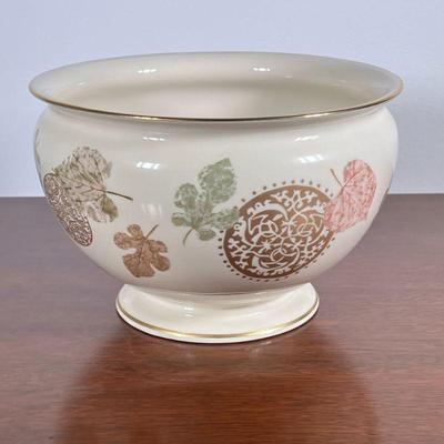Lenox Planter | Part of the Nature’s Impressions collection, Lenox cache pot or planter. having gold trim and leaf motif. - h. 6 x dia. 9...