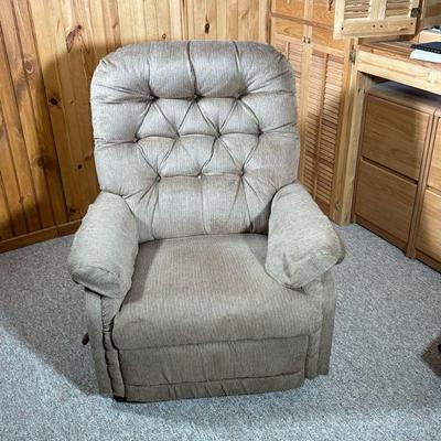 La-Z-Boy Reclining Armchair | Textured upholstered armchair with pop out foot rest, by La-Z-Boy Inc. - h. 38.5 x w. 34 x d. 30 in

