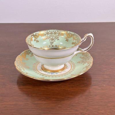 (2pc) English Bone China Cup & Saucer | Grosvenor bone china from England. Bouquet of flowers surrounded by gold trim. Cup is...