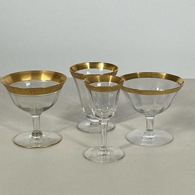 (50pc) Gilt Rimmed Glassware | 50+ pieces, antique gilt stemware, including several different types of glasses with laurel patterned...