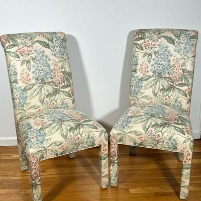 Pair Upholstered Side Chairs | With overall cushioned upholstery. - h. 40 x w. 20.5 x d. 24 in

