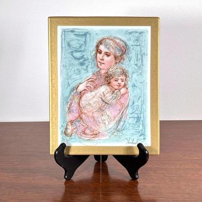 Edna Hibel (American, 1917-2014), Porcelain Plaque | Lenore and Child. Lithograph on porcelain, 1978. - h. 9.75 x w. 7.75 in (plaque)

