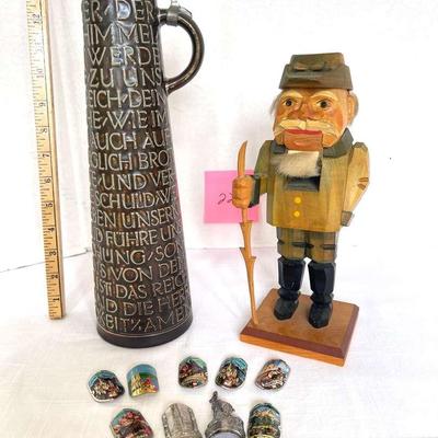 German Nutcracker Of A Hiker, Large German Stein, German Walking Stick Badges 