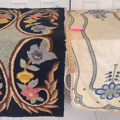 Small Hand Hooked Rug And Heavily Embroidered Large Table Scarf/Piano Scarf