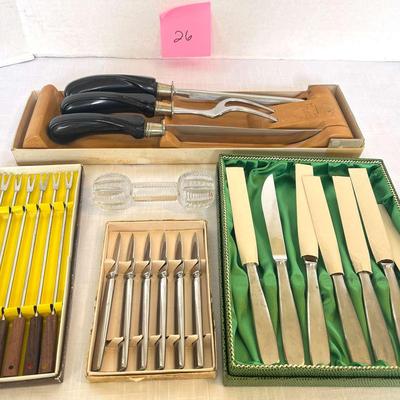 Carving Set, Steak Knives, Hors D’oeuvre Knives, Fondue Forks, Knife Rest