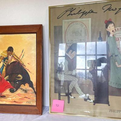 Mid-Century Painting Of A Bullfighter And Mid-Century Print By Philippe J. Noyer