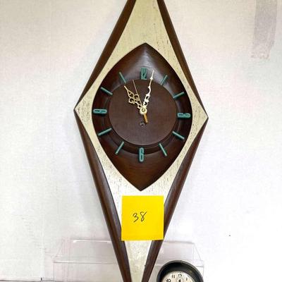 2 Vintage Clocks-Mid Century Mod Wall Clock And 1940's Alarm Clock