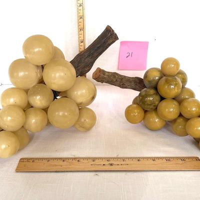 Vintage Mid-Century Giant Stone Grapes With Wooden Stem