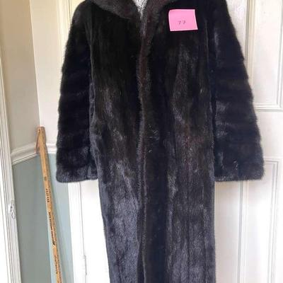 Calf Length Elegant Black Fur Coat
