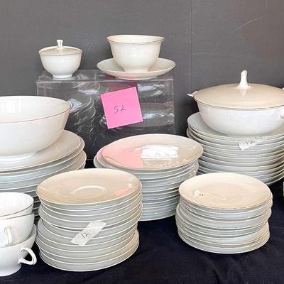 Large Set Of Vintage Thomas Brand China, White With Silver/Platinum Rim, Made In Germany