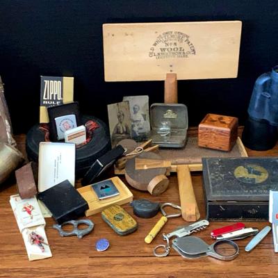 Vintage Black Powder Bag, Zippo & More
