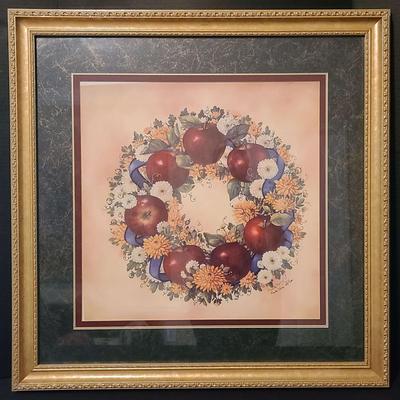 Signed Floral Wreath Painting By Glynda Turley