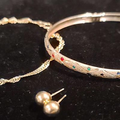 14K Bracelet & Earrings With 10K Bangle 