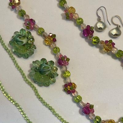 Vintage clip ons & glass faceted beaded necklaces