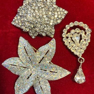 Trio of evening ware rhinestone pendants