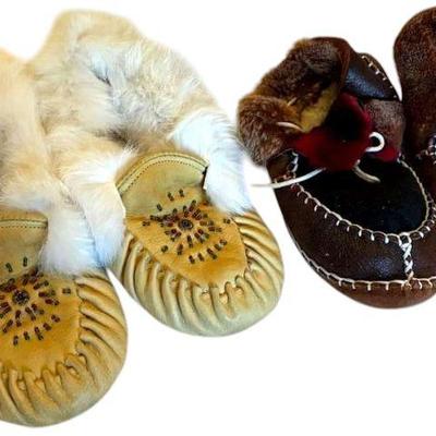 Leather and fur women s moccasins