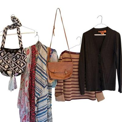 Tori burch wool sweater eileen fisher scarf, jack gomme bag