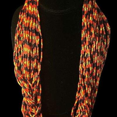 Tribal multicolor glass bead collier necklace