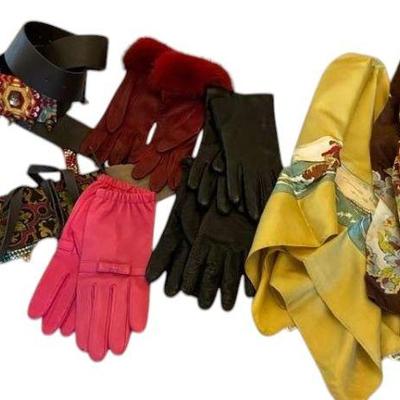 Liberty silk scarf kid gloves, maliparmi leather belt