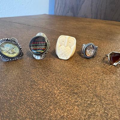 Sterling And Metal Rings With Unique Foil-like Stones 