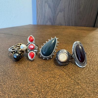 Sterling And Other Metal And Stone Rings