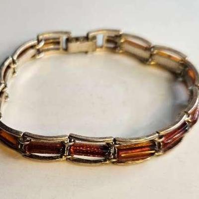 Amber Sterling  Silver Link Bracelet 