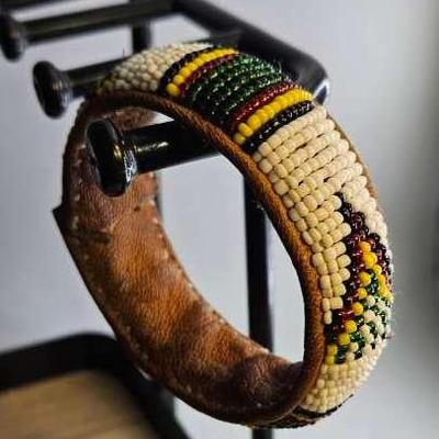 Native American African Boho Leather BANGLE Bracelet 