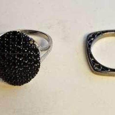 Sterling Rings, CZ Band Ring India Designer Black Spinel, Thailand Stackable Square, Toe Ring (4)