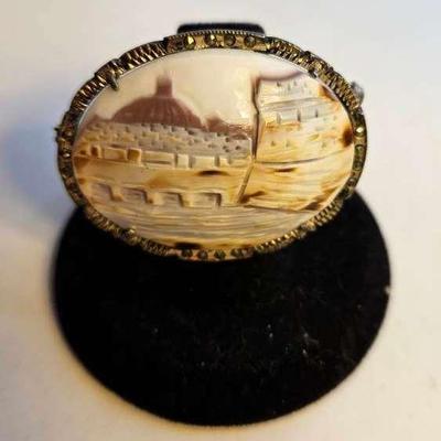 Antique Sterling Silver Carved Brooch 