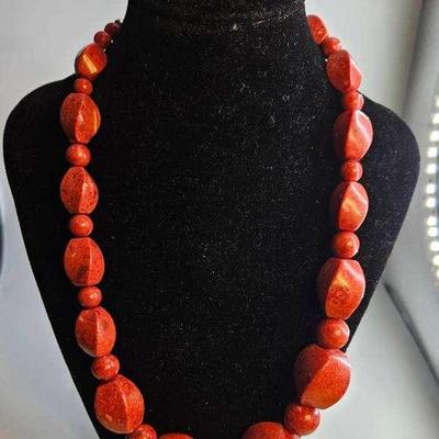 Coral Sterling Silver Graduated Necklace 