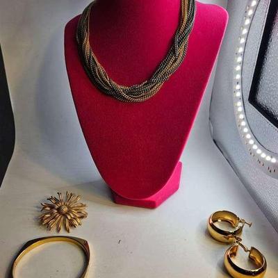 Carolee Necklace, Vendome Earrings, Lisner Brooch & Bangle Bracelet 