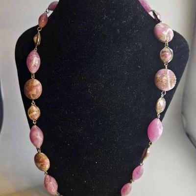 Vintage Venetian Pink Floral Art Bead Necklace 