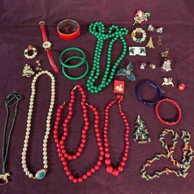Vintage red green costume jewelry