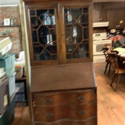Wooden Secretary Cabinet Glass Doors With Content