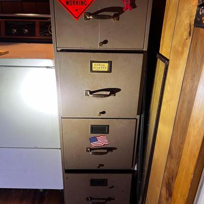 Brown Metal Four-Door Filing Cabinet