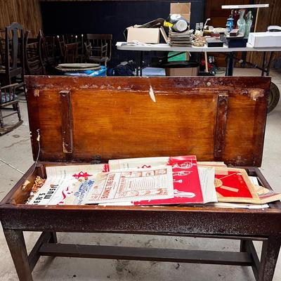 Piano Bench With Music Scores, Wooden Jewelry Chest + Gold Mirror