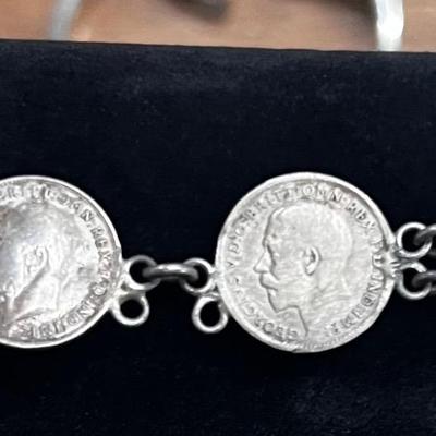 Antique silver coin bracelet 3 pence 3p George VI 8''
