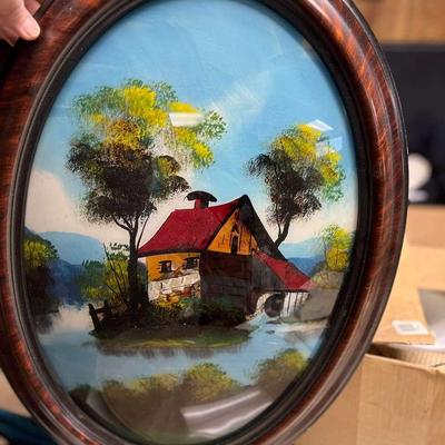 Vintage Reverse Painting On Glass Oval, +3 Oval Replacement Glass