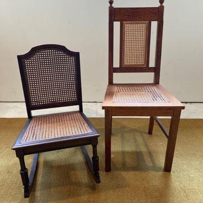 Petite Caned Rocking Chair & Caned Side Chair