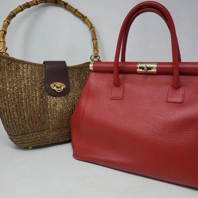 Vera Pelle Red Leather Bag & Wicker/Bamboo Bag