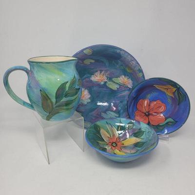 Pleya Floral Hand Painted Bowls & Pitcher