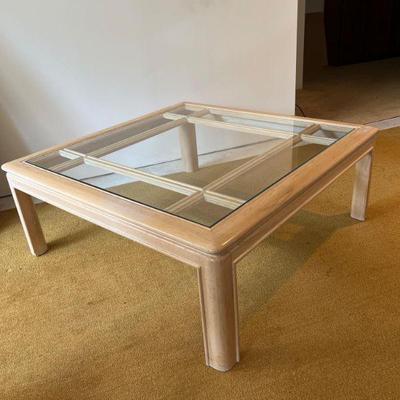 Drexel Square Glass Top Wood Table