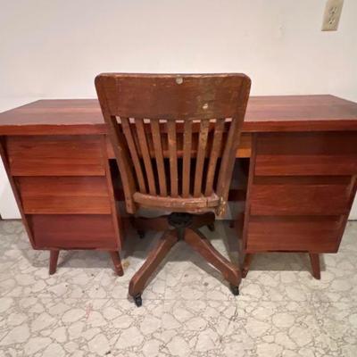 Milwaukee Swivel Wood Office Chair and 1970's Desk